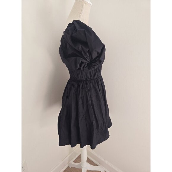 Abercrombie & Fitch Ruched Puff Sleeve Mini Black Babydoll A-line Short Dress XS - Picture 7 of 12